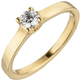 Ring eleganter Solitär Diamant Brillant schlicht 585 Gold Gelbgold