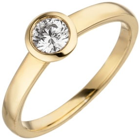 Ring Solitär Damenring mit Diamant Brillant, rund schlicht, 585 Gold Gelbgold