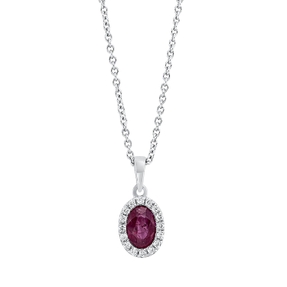 Collier Oval aus 750 Weißgold Rubin 0,47ct rot 16 Brillanten 0,07ct TW-SI L:45cm
