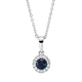 Collier aus 750 Weißgold Saphir 0,28ct blau 14 Brillanten 0,08ct TW-SI L:45cm
