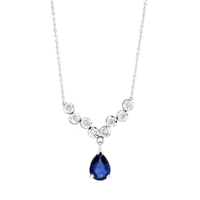 Collier aus 585 Weißgold Saphir 0,63ct blau 8 Brillanten 0,07ct F-SI L:42cm