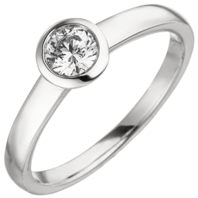 Ring Solitär Damenring mit Diamant Brillant, rund schlicht, 585 Gold Weißgold