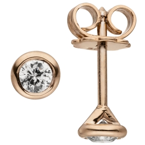 Ohrstecker Solitär Ohrringe mit 2 Diamanten Brillanten, rund 585 Gold Rotgold Ohrstecker Solitär Ohrringe mit 2 Diamanten Brillanten, rund 585 Gold Rotgold