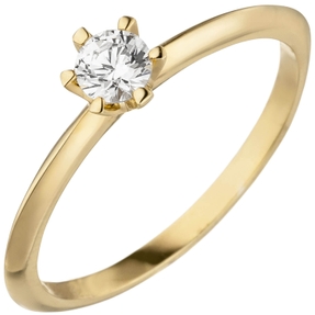 Ring eleganter Solitär Diamant Brillant schlicht 585 Gold Gelbgold