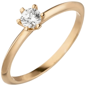 Ring Solitär Damenring mit Diamant Brillant, schlicht, 585 Gold Rotgold Rosegold