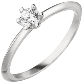 Ring eleganter Solitär Diamant Brillant schlicht 585 Gold Weißgold