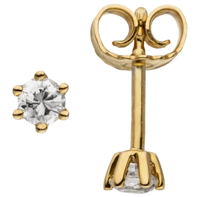 Ohrstecker Solitär Ohrringe, 2 Diamanten Brillanten schlicht, 585 Gold Gelbgold
