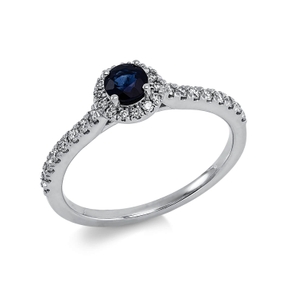 Ring aus 750 Weißgold Saphir 0,3ct blau 30 Brillanten 0,23ct TW-SI Ø7,2mm