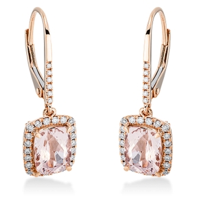 Ohrschmuck Ohrhänger 750 Rotgold 2 Morganite 2,09ct pink mit Brillanten 26,8x8,7mm Ohrschmuck Ohrhänger 750 Rotgold 2 Morganite 2,09ct pink mit Brillanten 26,8x8,7mm