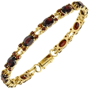 Armband Armschmuck mit roten Granaten Sicherheitsacht, 375 Gold Gelbgold, 18cm