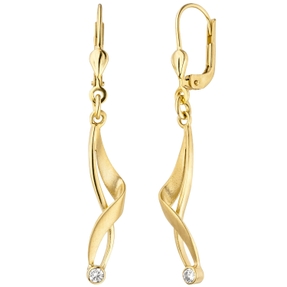 Ohrhänger Boutons mit weißen Zirkonia 375 Gold Gelbgold matt Ohrringe Ohrschmuck Ohrhänger Boutons mit weißen Zirkonia 375 Gold Gelbgold matt Ohrringe Ohrschmuck