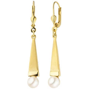 Ohrhänger Ohrringe Dreieck mit Akoya Perlen 375 Gold Gelbgold Ohrschmuck teilmatt