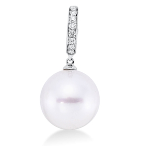 Anhänger aus 750 Weißgold Südsee-Perle 13mm weiß 8 Brillanten 0,12ct TW-SI