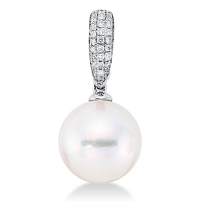 Anhänger aus 750 Weißgold Südsee-Perle 10mm weiß 29 Brillanten 0,11ct TW-SI