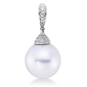 Anhänger aus 750 Weißgold Südsee-Perle 13mm weiß 22 Brillanten 0,15ct TW-SI