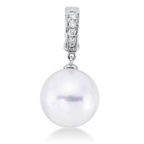Anhänger aus 750 Weißgold Südsee-Perle 11,5mm weiß 5 Brillanten 0,08ct TW-SI