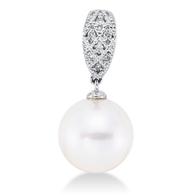 Anhänger aus 750 Weißgold Südsee-Perle 9,5mm weiß 7 Brillanten 0,03ct TWW-si