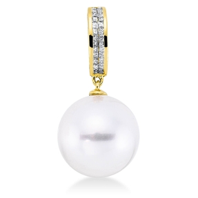 Anhänger aus 750 Gold Gelbgold Südsee-Perle 13mm weiß mit Diamanten