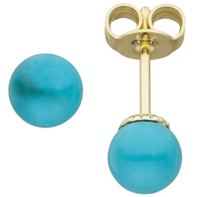 Ohrstecker Ohrringe Kugel aus blauen Türkise 585 Gold Gelbgold Ohrschmuck Ohrstecker Ohrringe Kugel aus blauen Türkise 585 Gold Gelbgold Ohrschmuck