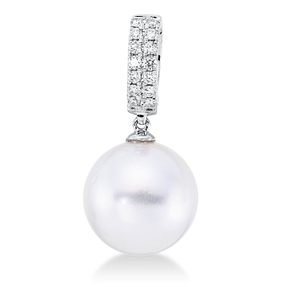 Anhänger aus 750 Weißgold Südsee-Perle 12mm weiß 14 Brillanten 0,14ct TW-SI