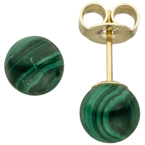 Ohrstecker Ohrringe Kugel aus grünen Malachite 6mm 585 Gold Gelbgold Ohrschmuck Ohrstecker Ohrringe Kugel aus grünen Malachite 6mm 585 Gold Gelbgold Ohrschmuck