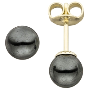 Ohrstecker Ohrringe Kugel aus grauen Hämatite 585 Gold Gelbgold Ohrschmuck Ohrstecker Ohrringe Kugel aus grauen Hämatite 585 Gold Gelbgold Ohrschmuck