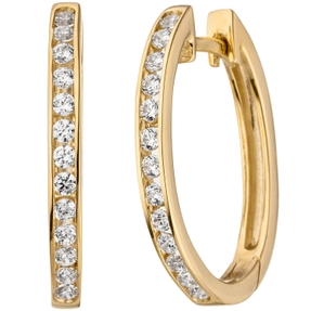 Creolen Ohrringe, weiße Zirkonia oval 375 Gold Gelbgold Goldohrringe Ohrschmuck