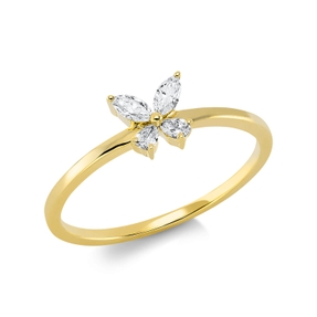 Ring Blume aus 750 Gold Gelbgold 4 Diamanten 0,14ct TW-VSI B:5,4mm