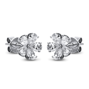 Ohrstecker Blumen 750 Weißgold 10 Diamanten Tropfen-Schliff 1,91ct TW-SI 9,6x9,5mm Ohrstecker Blumen 750 Weißgold 10 Diamanten Tropfen-Schliff 1,91ct TW-SI 9,6x9,5mm