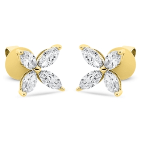 Ohrstecker Blumen 750 Gelbgold 8 Diamanten Navette-Schliff 1,29ct TW-SI 9,2x9,2mm Ohrstecker Blumen 750 Gelbgold 8 Diamanten Navette-Schliff 1,29ct TW-SI 9,2x9,2mm