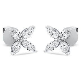 Ohrstecker Blumen 750 Weißgold 8 Diamanten Navette-Schliff 1,28ct TW-SI 9,2x9,2mm Ohrstecker Blumen 750 Weißgold 8 Diamanten Navette-Schliff 1,28ct TW-SI 9,2x9,2mm