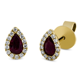 Ohrstecker Tropfen aus 750 Gelbgold 2 Rubine 0,5ct rot 28 Brillanten 0,13ct TW-SI
