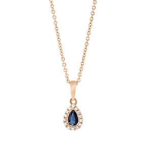 Collier Tropfen 750 Rotgold Saphir 0,22ct blau 14 Brillanten 0,06ct TW-SI L:45,7cm