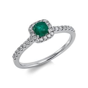Ring aus 750 Weißgold Smaragd 0,26ct grün 30 Brillanten 0,23ct TW-SI B:6,5mm