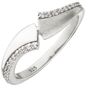 Ring eleganter Damenring mit weißen Zirkonia 925 Silber, Fingerschmuck teilmatt Ring eleganter Damenring mit weißen Zirkonia 925 Silber, Fingerschmuck teilmatt