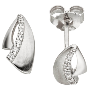 Ohrstecker Ohrringe, weiße Zirkonia, 925 Silber, Ohrschmuck rhodiniert teilmatt