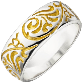 Ring Damenring mit Ornament Muster 925 Silber vergoldet Silberring Fingerschmuck Ring Damenring mit Ornament Muster 925 Silber vergoldet Silberring Fingerschmuck