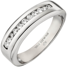 Ring Damenring mit weißen Zirkonia, Edelstahl, Fingerschmuck Edelstahlring Ring Damenring mit weißen Zirkonia, Edelstahl, Fingerschmuck Edelstahlring