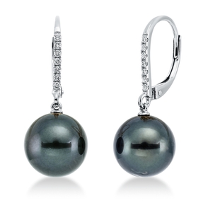 Ohrschmuck Ohrringe aus 750 Weißgold 2 Tahiti-Perlen 10mm dunkel mit Brillanten