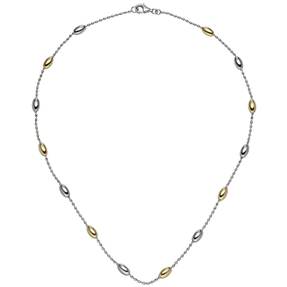 1,5mm Kette Collier aus 925 Silber, rhodiniert teilvergoldet mit Gelbgold, 45cm