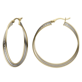 Creolen 39mm Ohrschmuck mit Struktur, rund, 925 Silber, rhodiniert teilvergoldet Creolen 39mm Ohrschmuck mit Struktur, rund, 925 Silber, rhodiniert teilvergoldet