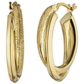Creolen Ohrringe 2 überkreuzte Ringe, oval 925 Silber Gelbgold vergoldet matt Creolen Ohrringe 2 überkreuzte Ringe, oval 925 Silber Gelbgold vergoldet matt