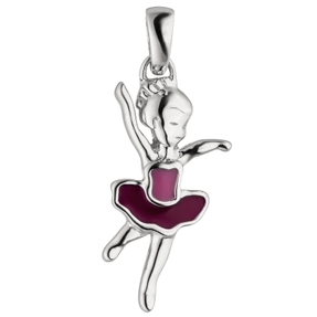 Anhänger für Kinder Tänzerin Ballerina mit pink-lila Lackierung, 925 Silber
