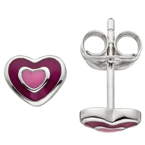 Ohrstecker Kinder-Ohringe Herz Herzchen mit pink-lila Lakierung 925 Silber