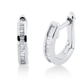 Creolen klein 750 Weißgold 30 Diamanten Baguette-Schliff 0,17ct TW-VSI 11,3x2,4mm Creolen klein 750 Weißgold 30 Diamanten Baguette-Schliff 0,17ct TW-VSI 11,3x2,4mm