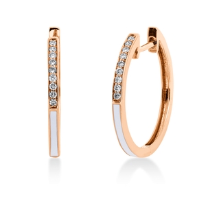 Creolen aus 750 Rotgold 2 Emaillen weiß 18 Brillanten 0,09ct TW-SI 18,9x1,4mm