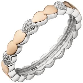 Ring Damenring Herzen aus 925 Silber, rhodiniert rotvergoldet Fingerschmuck Ring Damenring Herzen aus 925 Silber, rhodiniert rotvergoldet Fingerschmuck