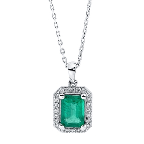 Collier aus 750 Weißgold Smaragd 0,95ct grün 24 Brillanten 0,12ct F-SI L:45,7cm