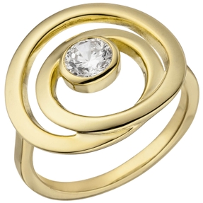 Ring eleganter Damenring weißer Zirkonia in einer Spirale, 925 Silber vergoldet