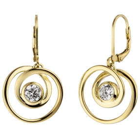 Ohrhänger elegante Boutons weißer Zirkonia in einer Spirale 925 Silber vergoldet